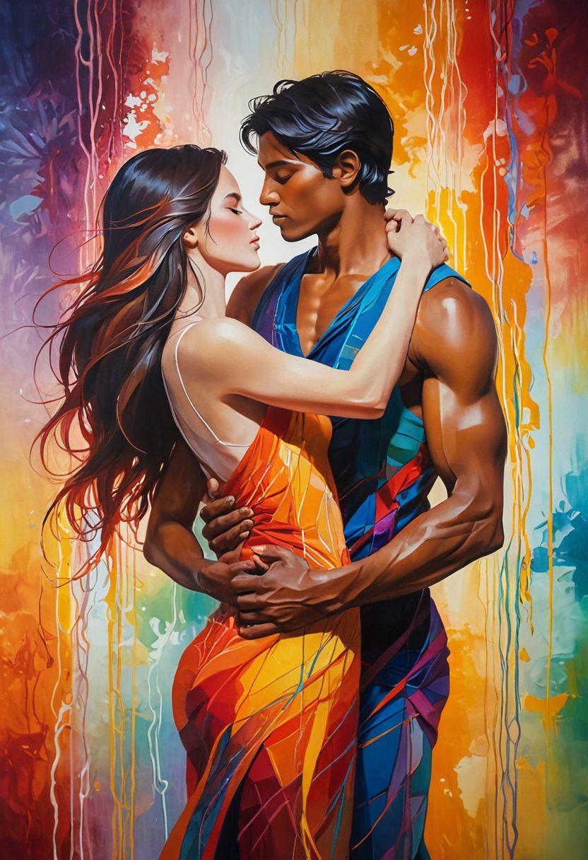 A captivating and elegant depiction of an abstract, entwined figure that symbolizes intimacy and connection, surrounded by soft, warm lighting and rich colors that evoke passion. The background subtly reflects a blend of various cultures, hinting at global sensuality. Incorporate hints of nature, like a blooming flower, to embody growth and exploration. Artistic style: painting with impressionistic touches. vibrant colors. soft-focus.